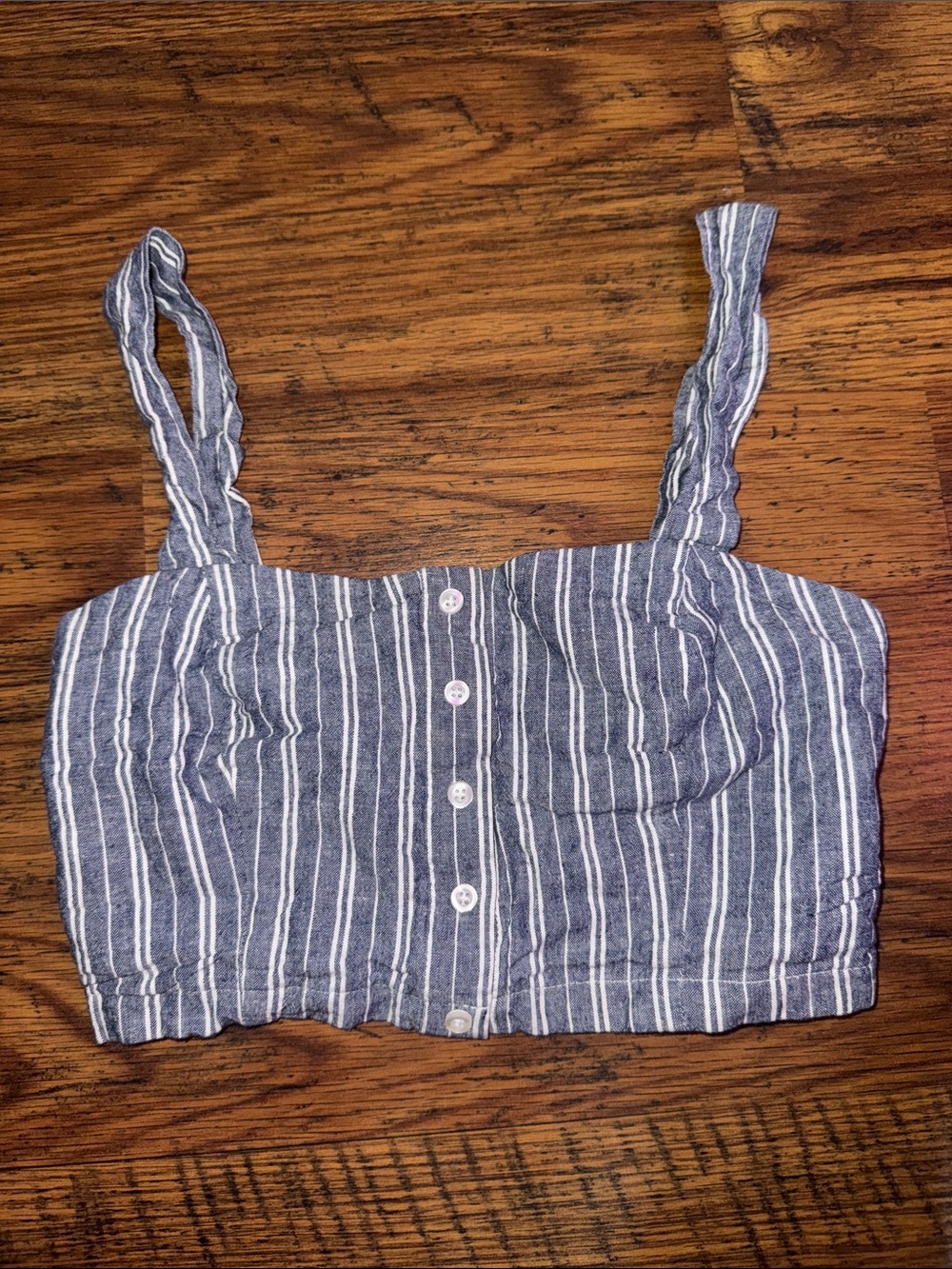 Forever 21 Blue and White Striped Button-Front Crop Top 2.L2
